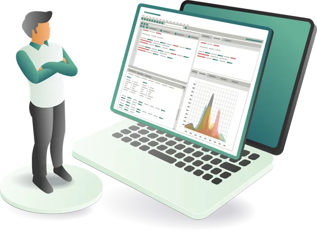 A man is analyzing development data  Illustration