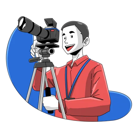 A Man Is Taking A Video Using A Telephoto Lens And Tripod  Illustration