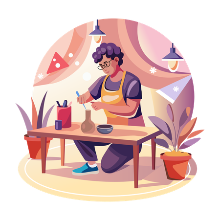 A man making pottery things with his hands  Illustration