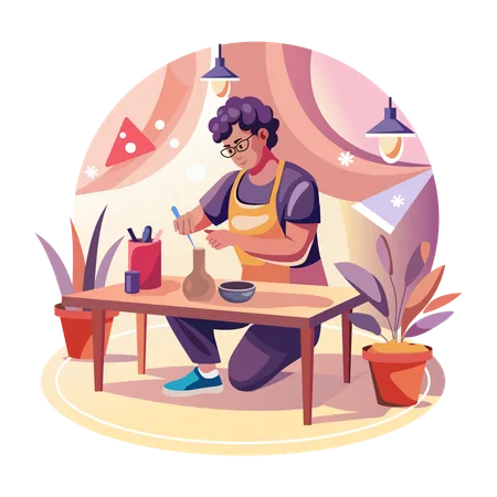 A man making pottery things with his hands  Illustration