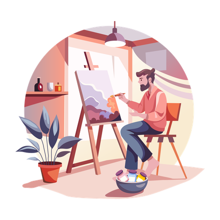 A man painting on canvas  Illustration