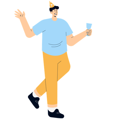 A Man Partying on New Year's Eve  Illustration
