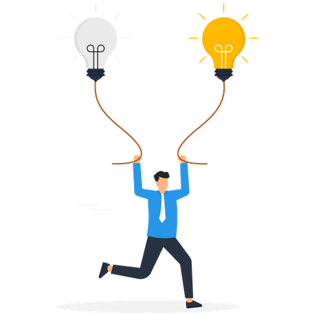 A man pulling the idea bulb on both sides  Illustration