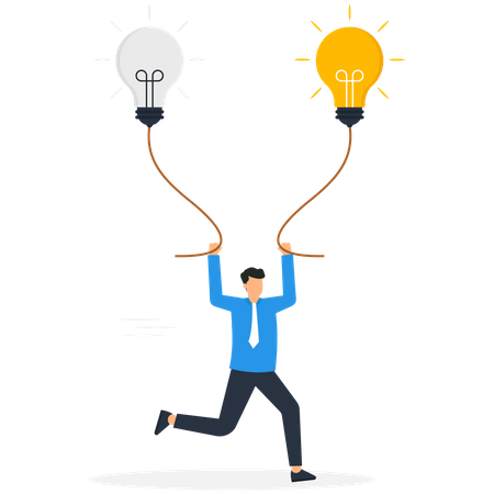 A man pulling the idea bulb on both sides  Illustration