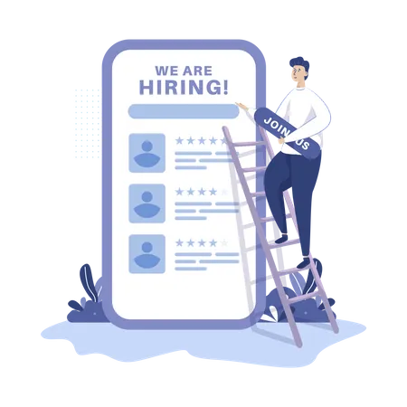 A Man Puts Up Join Us Board For Hiring Or Recruitment Illustration For Webpages Or Mobile Ui Concept Illustration