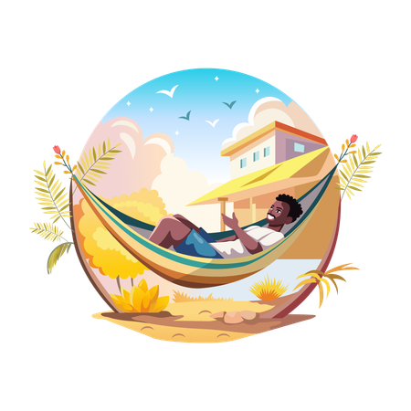 A man relaxing on a hammock  Illustration