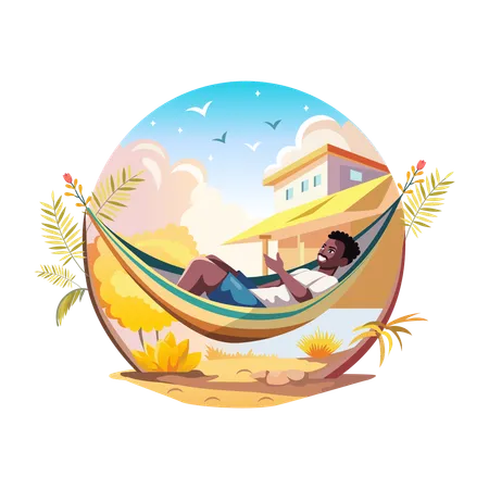 A man relaxing on a hammock  Illustration