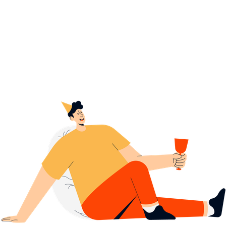 A Man Sitting Enjoying a New Year Celebration Party  Illustration
