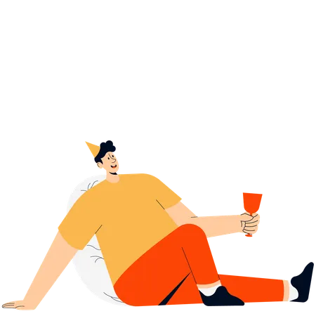 A Man Sitting Enjoying a New Year Celebration Party  Illustration