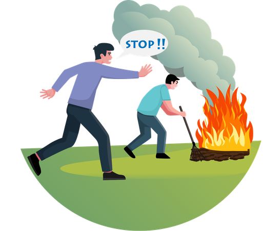 A man stops another man who is setting fire to garbage  Illustration