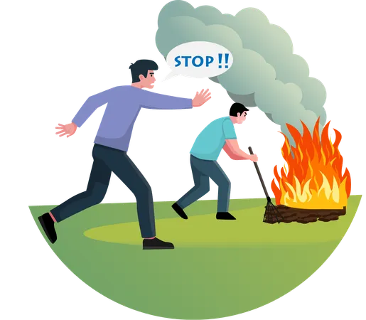 A man stops another man who is setting fire to garbage  Illustration