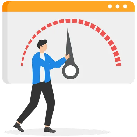 A man twists an adjustment wheel on a laptop screen  Illustration