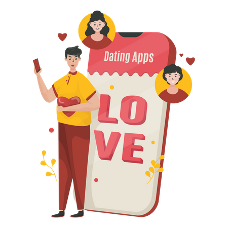 A man using online dating application  Illustration