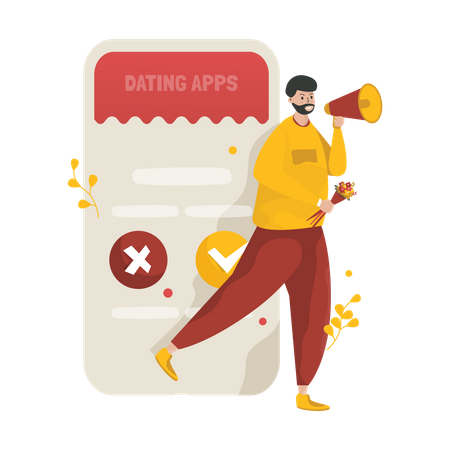 A man waiting for a partner on dating app Illustration