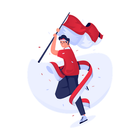 A man waving Indonesian flag  Illustration