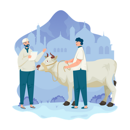 A man with his cow  Illustration