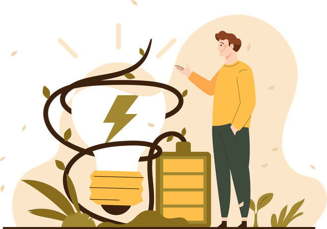 A Man With Renewable Energy Lights  Illustration