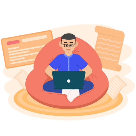 A Man Working from home  Illustration