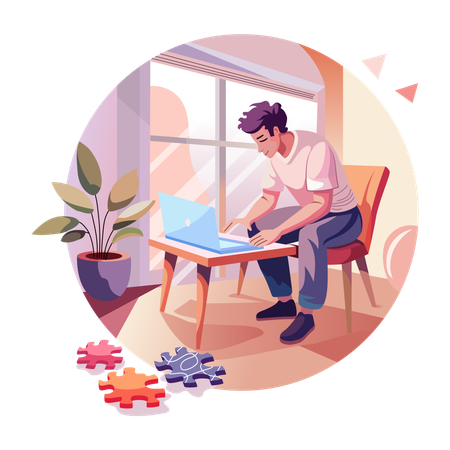 A man working on a laptop  Illustration