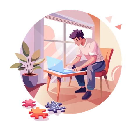 A man working on a laptop  Illustration