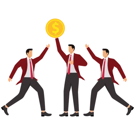 A mão do empresário agarra a moeda de ouro em sua mão  Ilustração