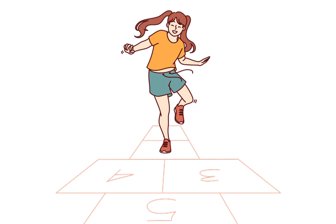 A menina brinca de amarelinha  Ilustração