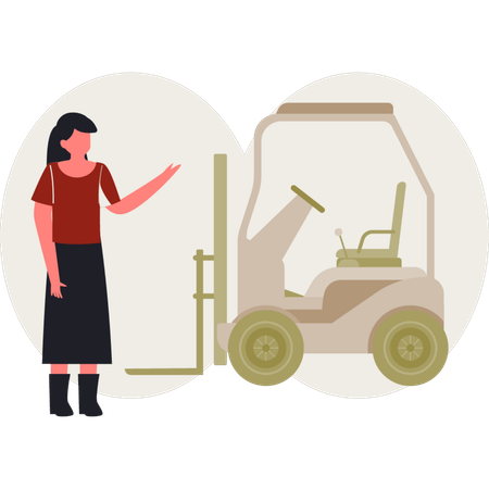 A menina está apontando para o armazém de serviços de entrega  Ilustração