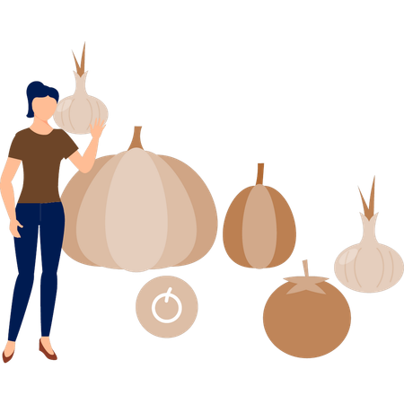 A menina está explicando o alho  Ilustração