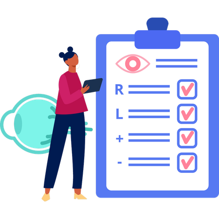 A menina está marcando a lista de verificação na área de transferência para a visão do paciente  Ilustração