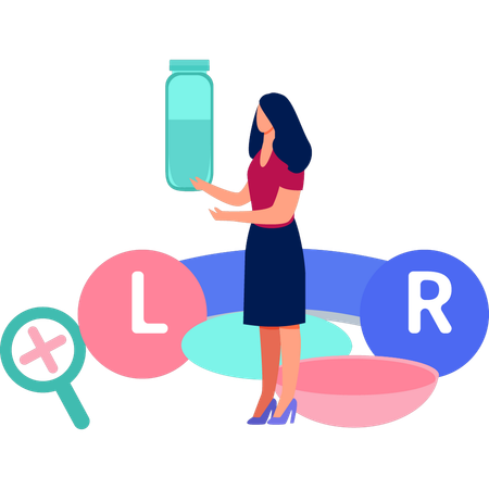 A menina está mostrando uma caixa de lentes  Ilustração