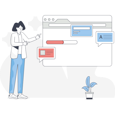 A menina está procurando uma página da web online  Ilustração