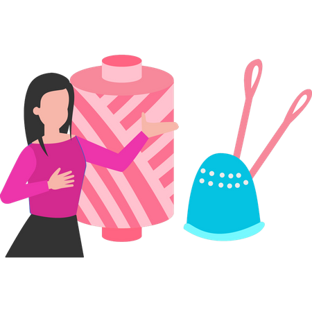 A menina está tricotando  Ilustração