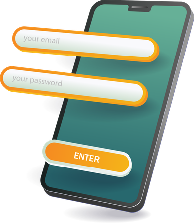 A mobile phone displaying a login form on the screen  Illustration