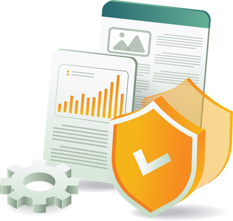 A mobile phone with a shield and a document, symbolizing data protection and security measures  Illustration