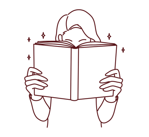 A moça esconde seu rosto usando o livro  Illustration