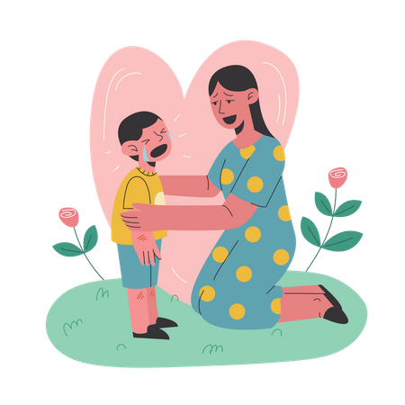 A Mom with A Boy Crying  Illustration