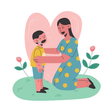 A Mom with A Boy Crying  Illustration