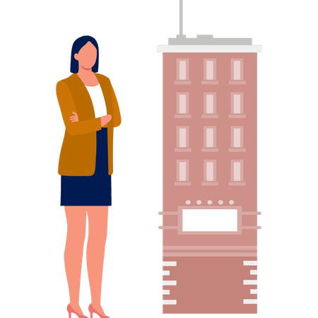A mulher está pensando em construir uma placa  Ilustração