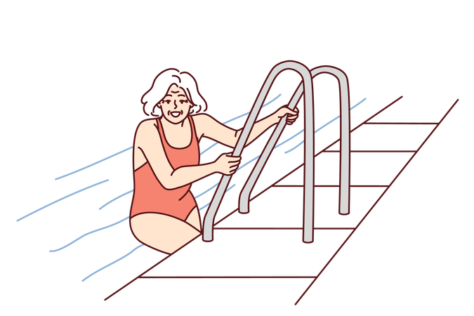 A mulher mais velha está gostando de nadar  Ilustração