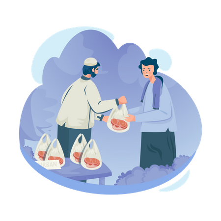 A muslim giving qurbani meat  Illustration