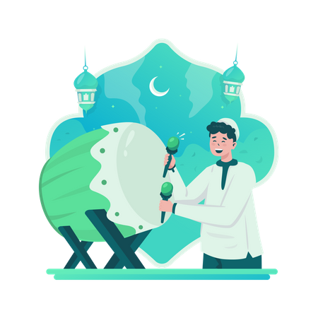 A muslim hitting bedug  Illustration