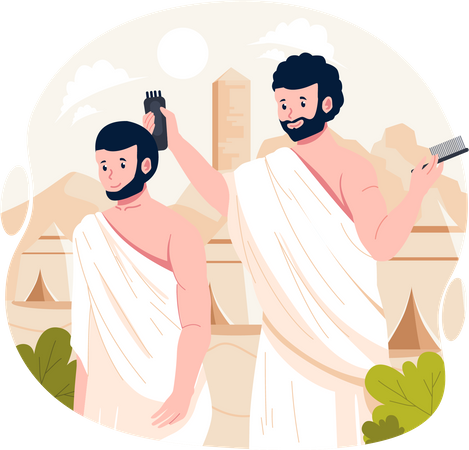 A Muslim man shave or trim hair  Illustration