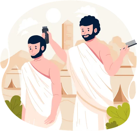 A Muslim man shave or trim hair  Illustration