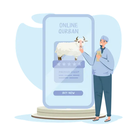 A Muslim purchasing sheep online  Illustration