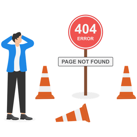 A página que você solicitou não foi encontrada na página da Web e nos cones de trânsito  Ilustração