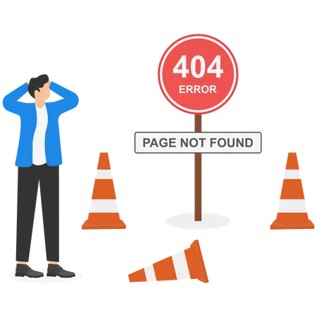 A página que você solicitou não foi encontrada na página da Web e nos cones de trânsito  Ilustração