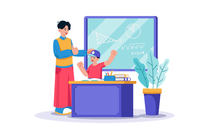 A parent helps their child with their math homework  Illustration