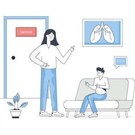 A patient is consulting his physician for a report on his lungs  Illustration