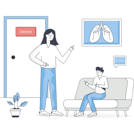 A patient is consulting his physician for a report on his lungs  Illustration