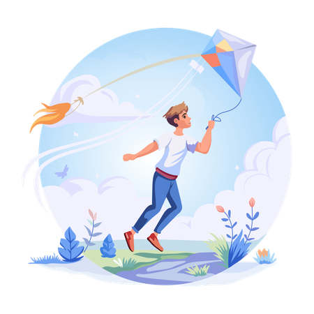 A person flying kite in a park  Illustration